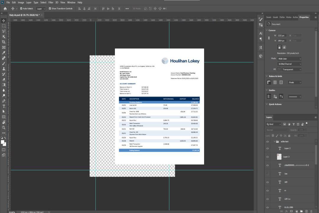 Houlihan Lokey Inc Bank company relevé de compte courant Modèle Word et PDF template